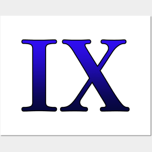 Blue Roman Numeral 9 IX Posters and Art